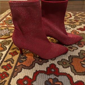 Catherine Malandrino Tyme Red Shimmering Knit Sock Bootie Heels.